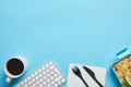Top view of computer keyboard, cup Royalty Free Stock Photo