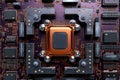 Top View of Computer Processor Chip with Motherboard Component System Large Data Processing Royalty Free Stock Photo