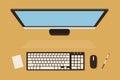 Top view of computer screen with keyboard on the desk, vector illustration