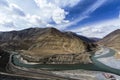 Top view of confluence of rivers Indus and Zanskar Royalty Free Stock Photo