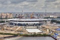 Top view of construction site sports facility, modern football s Royalty Free Stock Photo