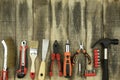 Top view of construction tools on a wooden background Royalty Free Stock Photo