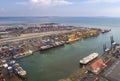 Top view of Container port and container ship transportation Royalty Free Stock Photo