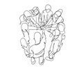 Top view continuous line drawing of young business group holding hand together. Business teamwork concept - single line drawing Royalty Free Stock Photo