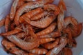 Top view of cooked tiger prawns in a white bowl Royalty Free Stock Photo