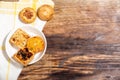 Top view cookies stuffed with grains on wooden