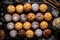 top view of cooling rack with freshly baked muffins