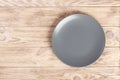 Top view with copy space gray Empty round plate on wooden background Royalty Free Stock Photo