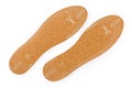 Top view of corkwood and textile insoles of universal size Royalty Free Stock Photo