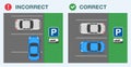 Top view of a correct and incorrect parked cars in the \