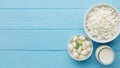 top view cottage cheese milk. High quality photo Royalty Free Stock Photo