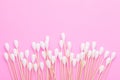 Top view cotton bud for cleaning the ears on pink Royalty Free Stock Photo