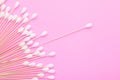 Top view cotton bud for cleaning the ears on pink