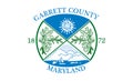 Top view of county of Garrett, Maryland flag, USA, no flagpole. Plane design, layout. Flag background