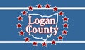 Top view of county of Logan, Ohio flag, USA, no flagpole. Plane design, layout. Flag background