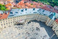 Top view of courtyard square of Prague Castle and Old Royal Palace with small figures