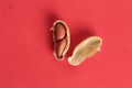 Top view of a cracked peanut isolated on a red background Royalty Free Stock Photo