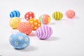 Top View. Creative layout Easter paint colorful Eggs various pattern handmade on isolated white background.copy space