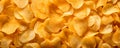 Top view of crispy appetizing yellow potato chips background