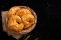 Top view Croissant in the Wicker basket