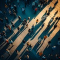 top view of a crowd of people walking on the road. generative AI Royalty Free Stock Photo