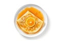 Top View Crpes Suzette On White Round Plate On White Background. Generative AI Royalty Free Stock Photo