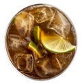 Top view of Cuba Libre cocktail