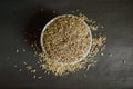 Top View Closeup Cumin seeds in a Silver Bowl on On isolated Black Background