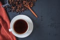 Top view cup of coffee and coffee beans Royalty Free Stock Photo