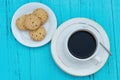 Top view cup of coffee and biscuit with seasame Royalty Free Stock Photo