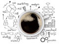 Top view of cup of delicious hot coffee on charts Royalty Free Stock Photo