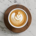 Top view of a cup of latte art coffee on white marble background Royalty Free Stock Photo