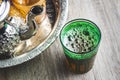 top view of a cup of moroccan tea - Traditional Moroccan tea Royalty Free Stock Photo