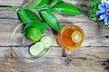 top view of a cup of tea ,lemon sliced green lemon leaves Royalty Free Stock Photo