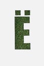 Top view of cut out cyrillic letter with natural grass on background isolated on white.