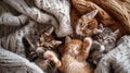 Top view of cute kittens sleeping on woolly blanket Royalty Free Stock Photo