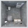 Top view of 3d gray colored modern design bathroom interior render scene Royalty Free Stock Photo