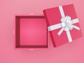 top view of 3d red opened gift box with white ribbon and blank space, empty package Royalty Free Stock Photo