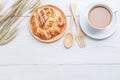 Top view danish pastries on white wooden table