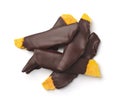 Top view of dark chocolate dipped dried mango slices Royalty Free Stock Photo