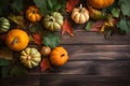 Halloween or Thanksgiving decor on dark wooden background. Generative AI