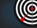 Top view dartboard and red dart right composition dark tone background. Business concept of target and goal Royalty Free Stock Photo