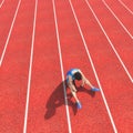 Top view of a defeated athlete on running track