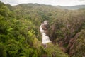 Top view, the defile of Tad Huang Waterfall river viewed. Scenery tropical forest landscape. The properties of the two countries.