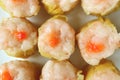 Top View of Delectable Shrimp and Pork Filled Chinese Steamed Dumplings