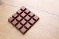 Delicious chocolate bar on wooden table