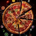 Top view of delicious and colorful pizza