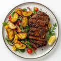 grilled beef steak and rustic potatoe Royalty Free Stock Photo