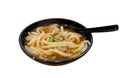 Udon Noodle Soup and Pork with spoon on white background Royalty Free Stock Photo