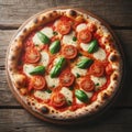 Fresh Margherita Pizza on Wooden Table, AI Generated